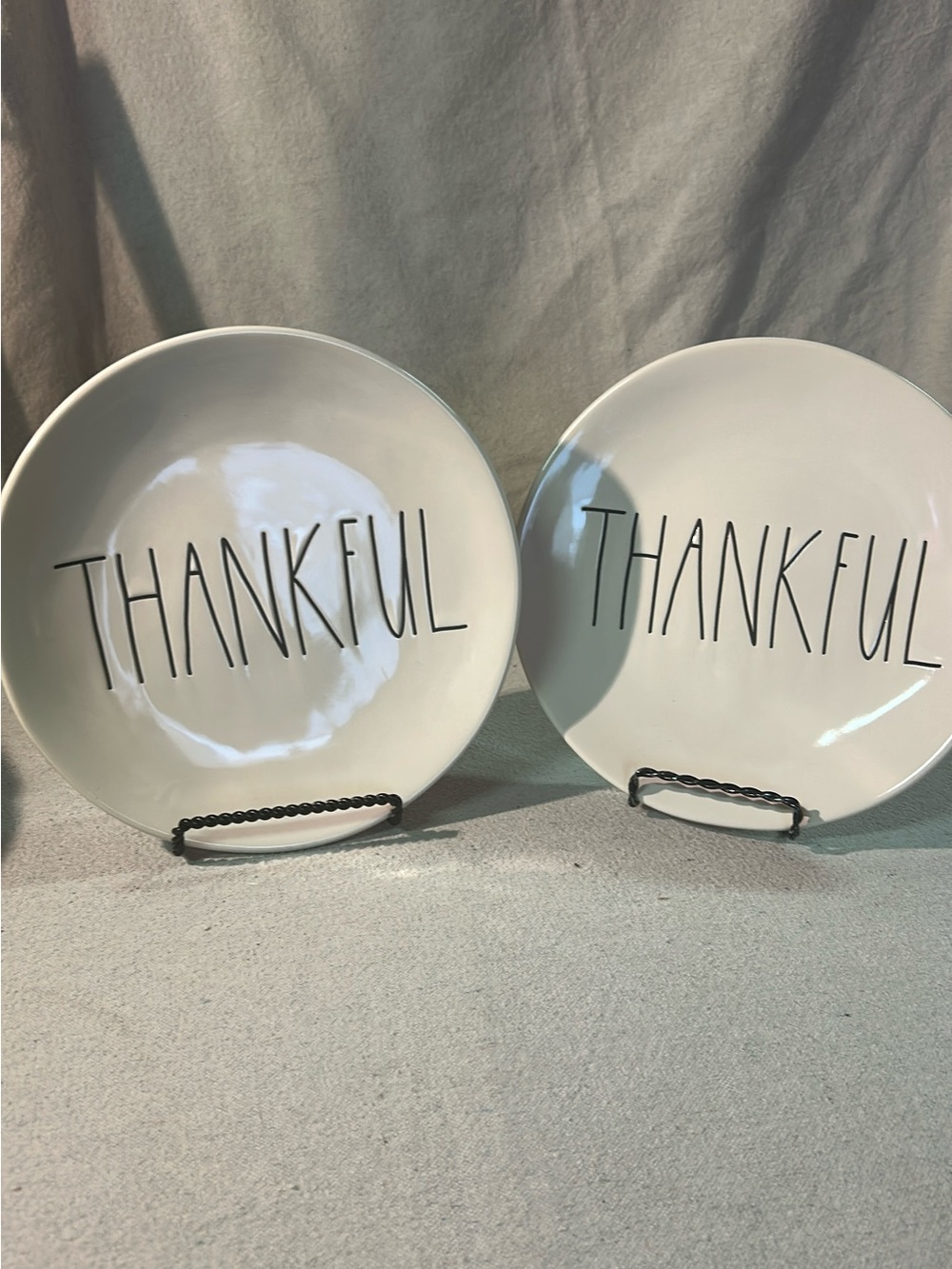 Rae Dunn White 'THANKFUL' Ceramic Dinner Plates - Pair